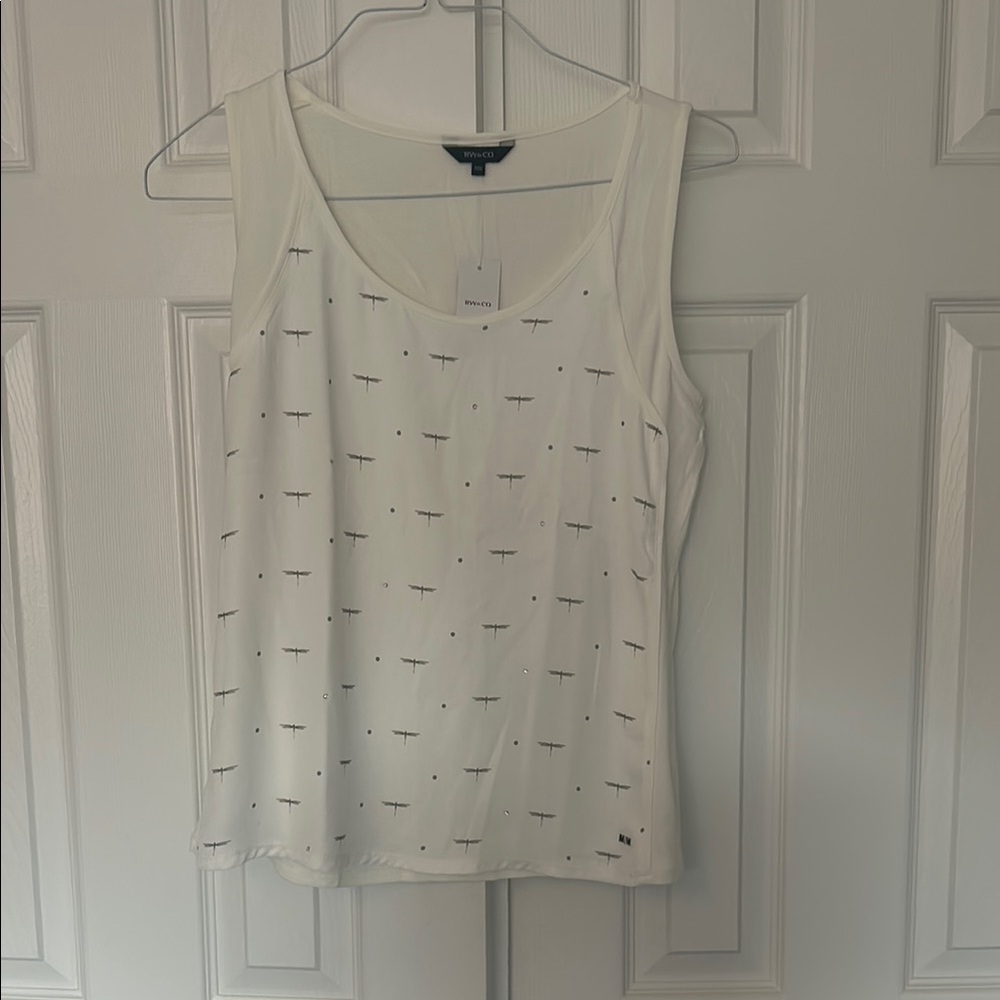 RW&CO Gray and White Sleeveless Cut Out Tank Top